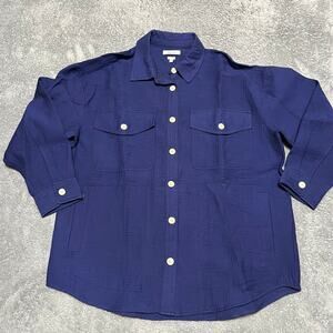 Madewell Shirt Jacket Womens Large Oversized Button Up Blue Gauze Cotton NN969